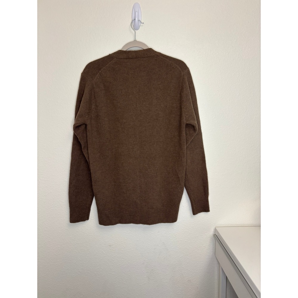 VTG 100% Pure Wool Cardigan Tobacco Brown Minimalist Grandpa Sweater - Picture 2 of 7